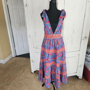House of Harlow Emily in Paris Pink and Blue Sundress Plunge Neckline.